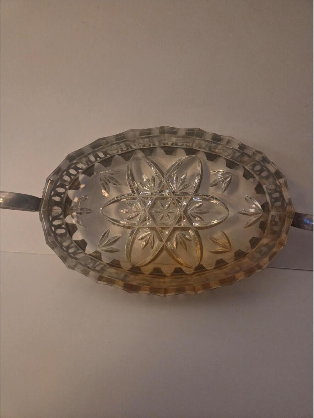 Vintage Press Glass Candy Dish with Silver Plated Holder